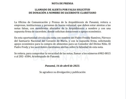 ATENTOS A LAS NOTAS FALSAS SOLICITANDO  DINERO A NOMBRE DE SACERDOTES