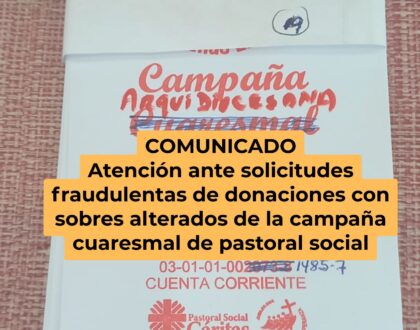 COMUNICADO | Atención ante solicitudes fraudulentas de donaciones con sobres alterados de la campaña cuaresmal de pastoral social